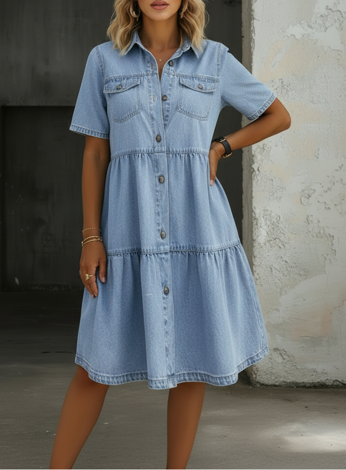 Sofía - robe midi en jean décontractée pour femme
