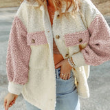 Amei Veste Sherpa Femme – Veste Chaude à Boutons avec Coupe Relax & Design Contrasté