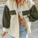 Amei Veste Sherpa Femme – Veste Chaude à Boutons avec Coupe Relax & Design Contrasté