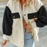 Amei Veste Sherpa Femme – Veste Chaude à Boutons avec Coupe Relax & Design Contrasté