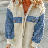 Amei Veste Sherpa Femme – Veste Chaude à Boutons avec Coupe Relax & Design Contrasté