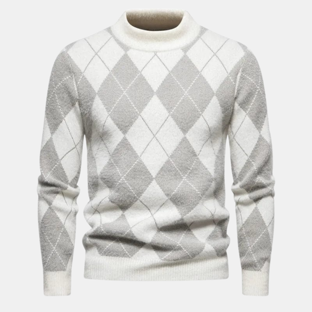 Mick Pull Homme Motif Carreaux – Tricot Classique en Laine Mélangée Élégante
