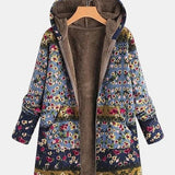 Elena – Pull à capuche boho en sherpa avec motif floral