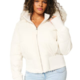 Virgie Cropped Puffer Veste Femme – Doudoune Courte avec Col en Fausse Fourrure
