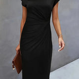 Mylène Robe Midi Femme – Élégante Coupe Flatteuse & Col Rond, Disponible en Plusieurs Couleurs