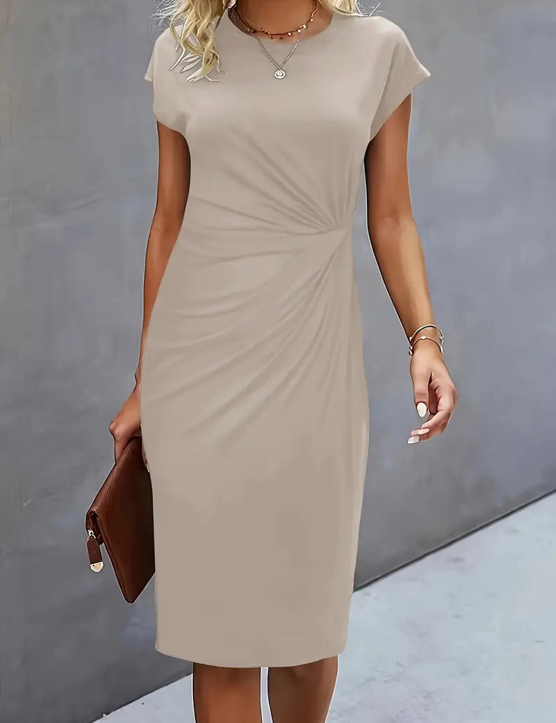 Mylène Robe Midi Femme – Élégante Coupe Flatteuse & Col Rond, Disponible en Plusieurs Couleurs