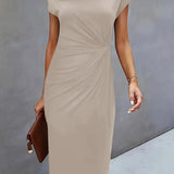 Mylène Robe Midi Femme – Élégante Coupe Flatteuse & Col Rond, Disponible en Plusieurs Couleurs