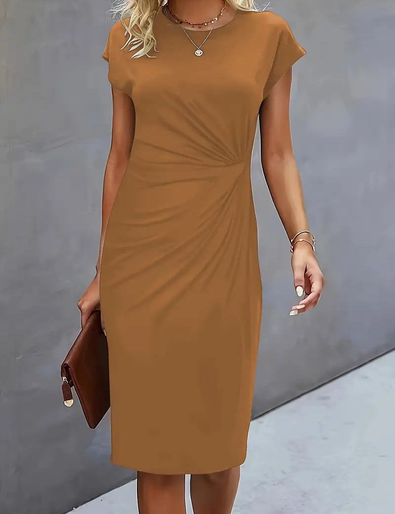 Mylène Robe Midi Femme – Élégante Coupe Flatteuse & Col Rond, Disponible en Plusieurs Couleurs