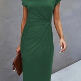 Mylène Robe Midi Femme – Élégante Coupe Flatteuse & Col Rond, Disponible en Plusieurs Couleurs