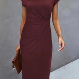 Mylène Robe Midi Femme – Élégante Coupe Flatteuse & Col Rond, Disponible en Plusieurs Couleurs