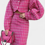 Delphine - Ensemble veste à carreaux rose & jupe longue