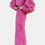 Delphine - Ensemble veste à carreaux rose & jupe longue