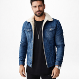 Eulo Veste en Jean Homme – Manteau Denim Doublé Polaire avec Col Revers Classique