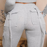 Ellis Pantalon Cargo Jogger Femme – Taille Haute V-Cut, Coupe Sculptante & Tissu Stretch