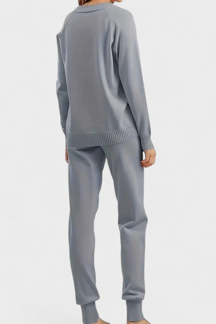 Clémence - Ensemble pull en maille col V & pantalon