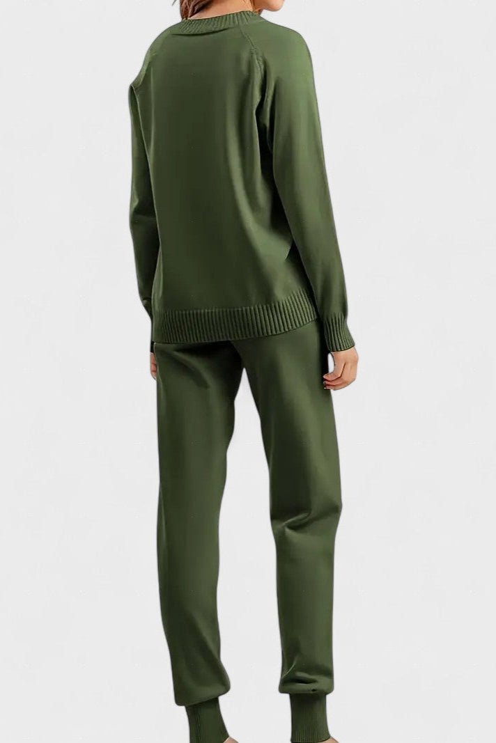 Clémence - Ensemble pull en maille col V & pantalon