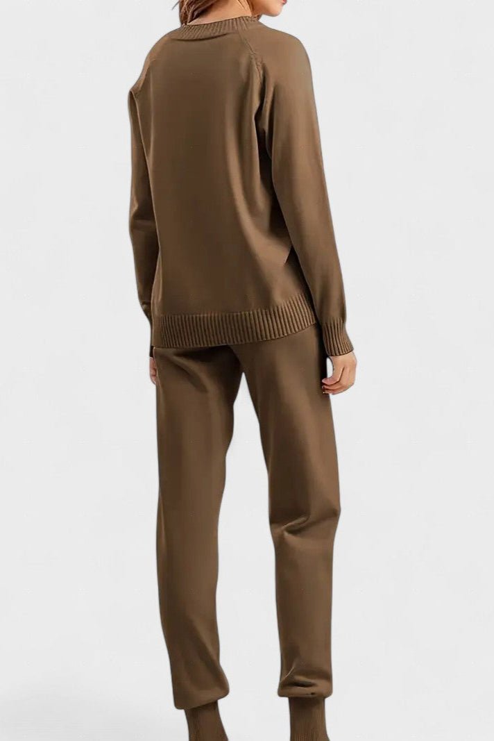 Clémence - Ensemble pull en maille col V & pantalon