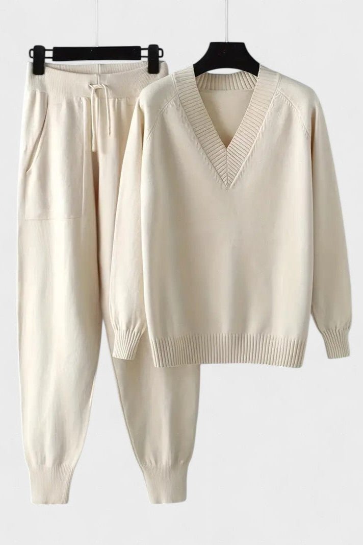 Clémence - Ensemble pull en maille col V & pantalon