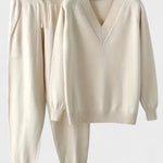 Clémence - Ensemble pull en maille col V & pantalon