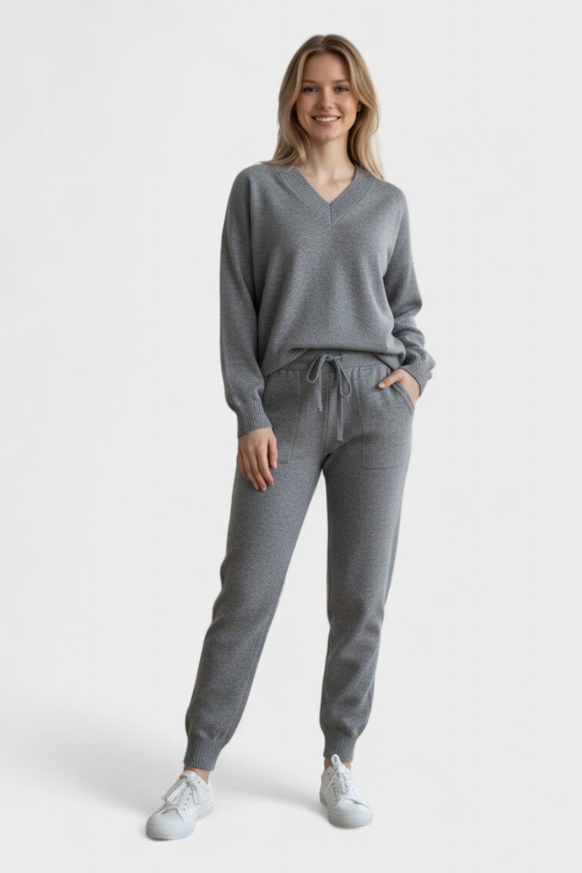 Clémence - Ensemble pull en maille col V & pantalon