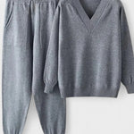 Clémence - Ensemble pull en maille col V & pantalon