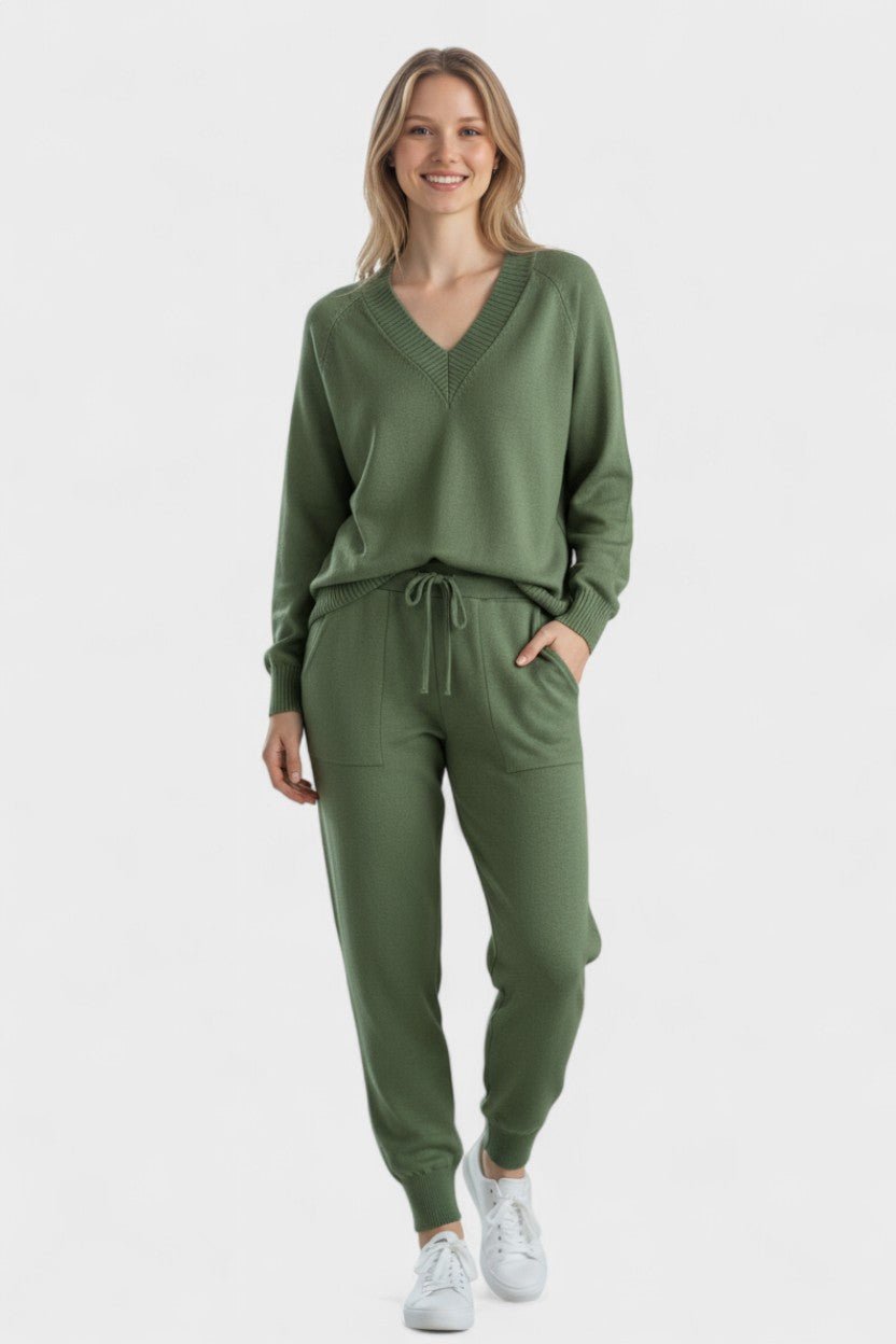 Clémence - Ensemble pull en maille col V & pantalon