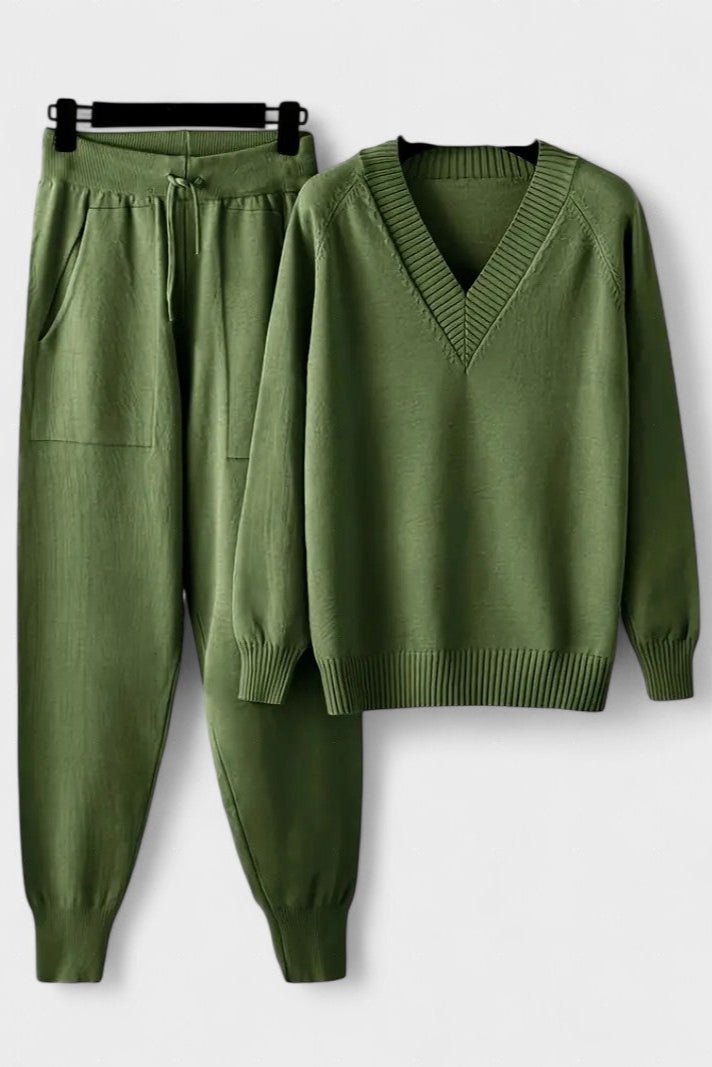 Clémence - Ensemble pull en maille col V & pantalon