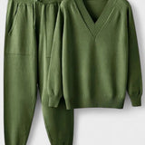 Clémence - Ensemble pull en maille col V & pantalon