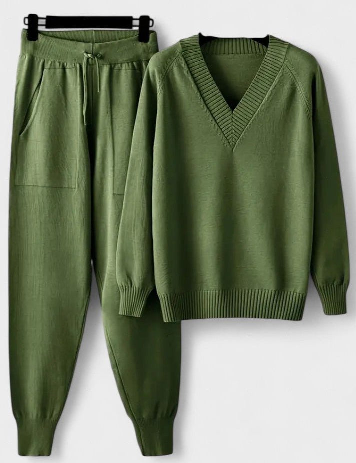 Clémence - Ensemble pull en maille col V & pantalon