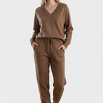 Clémence - Ensemble pull en maille col V & pantalon