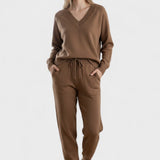 Clémence - Ensemble pull en maille col V & pantalon