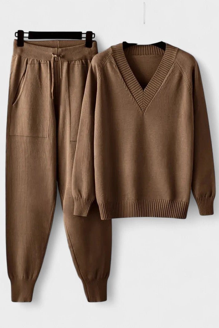 Clémence - Ensemble pull en maille col V & pantalon
