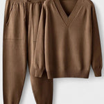 Clémence - Ensemble pull en maille col V & pantalon