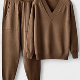 Clémence - Ensemble pull en maille col V & pantalon