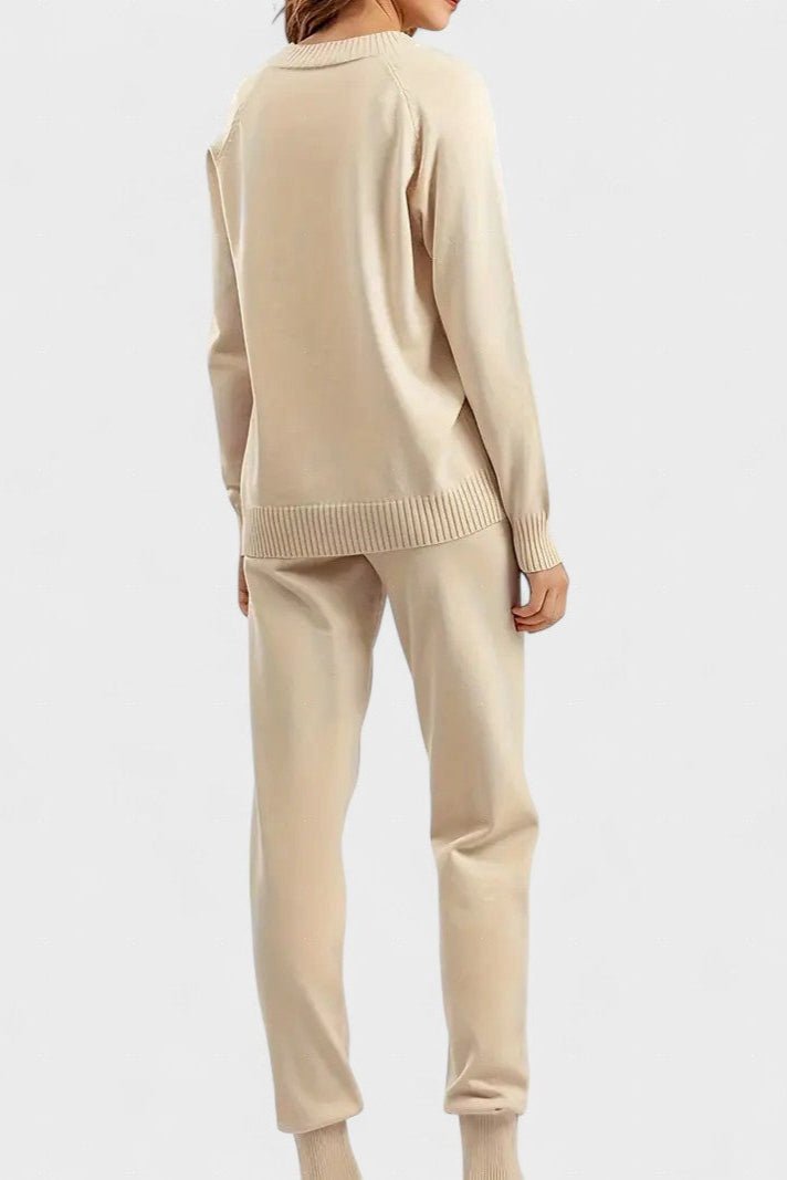 Clémence - Ensemble pull en maille col V & pantalon