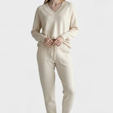 Clémence - Ensemble pull en maille col V & pantalon
