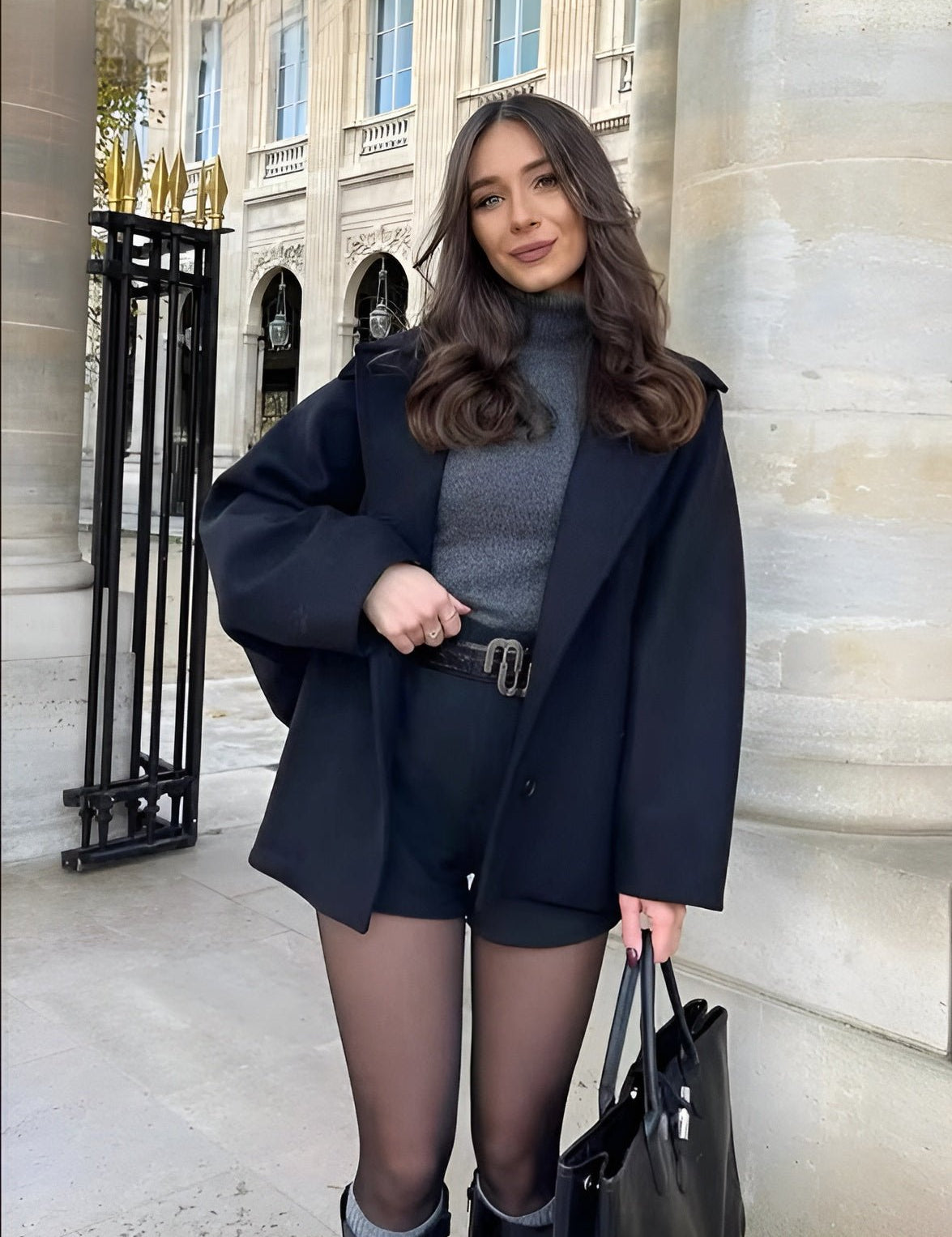 Aitana Manteau Femme en Laine Mélangée – Design Minimaliste Oversize avec Larges Revers & Coupe Relaxée