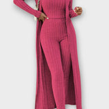 Solange - Ensemble combinaison côtelée & long cardigan