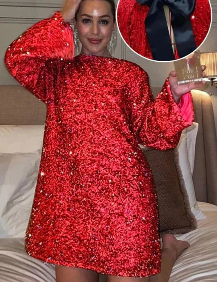 Gloria Robe de Soirée Femme – Robe Pailletée Élégante avec Coupe Ajustée & Détail Nœud