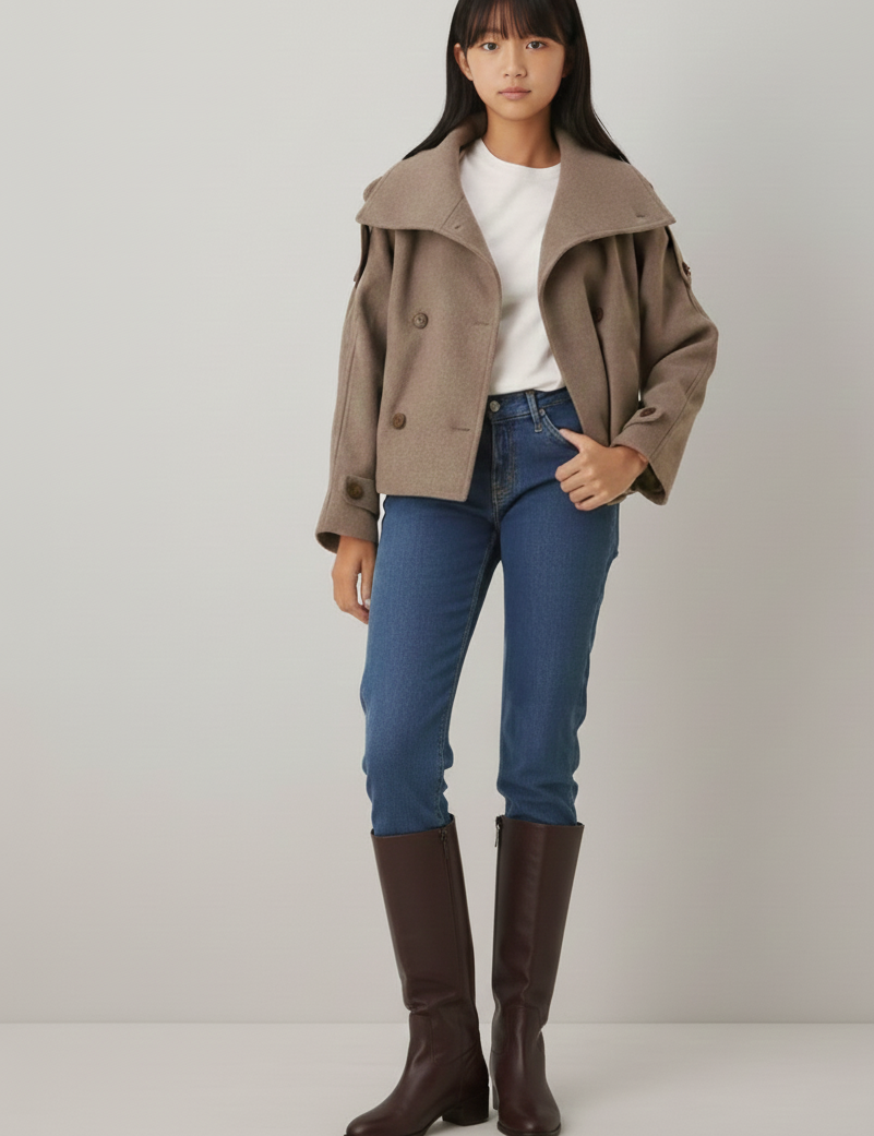 Claud Veste Courte d’Hiver Femme – Manteau Élégant à Col Haut avec Double Boutonnage