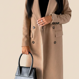 Ludy Manteau Long en Laine Femme – Manteau Élégant Double Boutonnage Coupe Droite