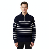 Marc Pull Homme Rayé à Demi-Zip – Maille Marine Casual Chic pour Toutes Saisons