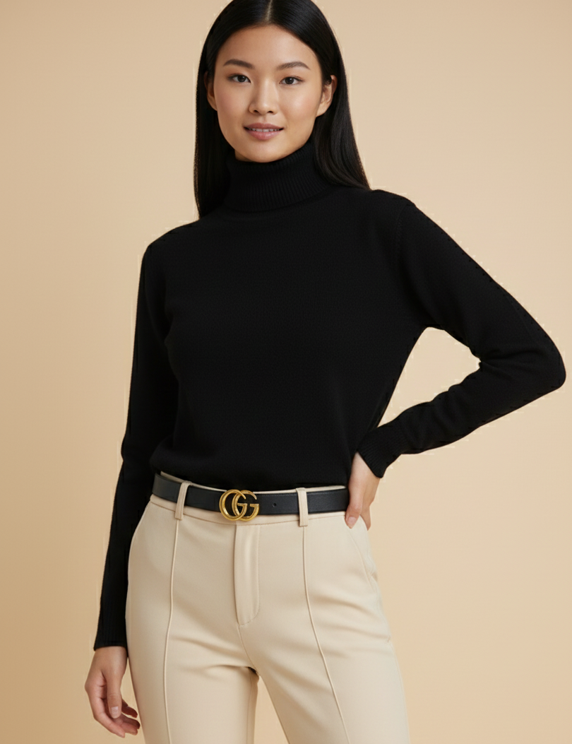 Claudine Pull Col Roulé Femme – Pull Tricoté Luxe à Col Haut avec Maille Douce et Coupe Intemporelle