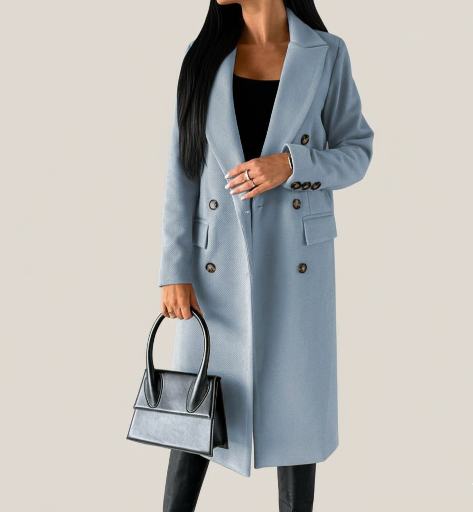 Ludy Manteau Long en Laine Femme – Manteau Élégant Double Boutonnage Coupe Droite
