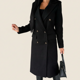 Ludy Manteau Long en Laine Femme – Manteau Élégant Double Boutonnage Coupe Droite