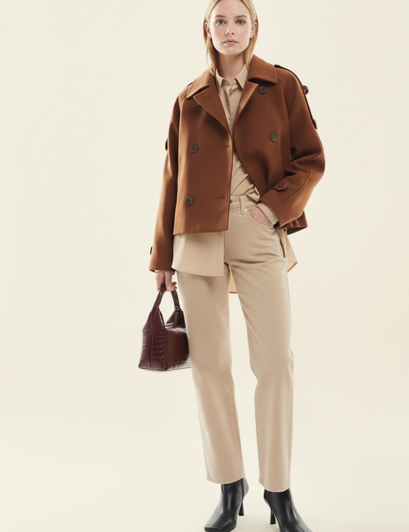 Claud Veste Courte d’Hiver Femme – Manteau Élégant à Col Haut avec Double Boutonnage