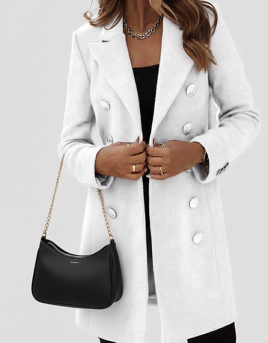 TailleurChic Cabán Femme – Manteau Ajusté Double Boutonnage avec Revers Élégants