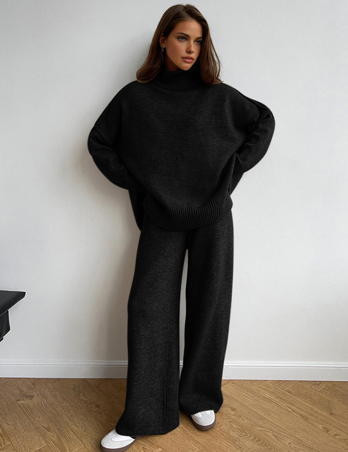 Amy Ensemble Loungewear Femme en Maille – Tenue Douce avec Col Roulé & Pantalon Ample