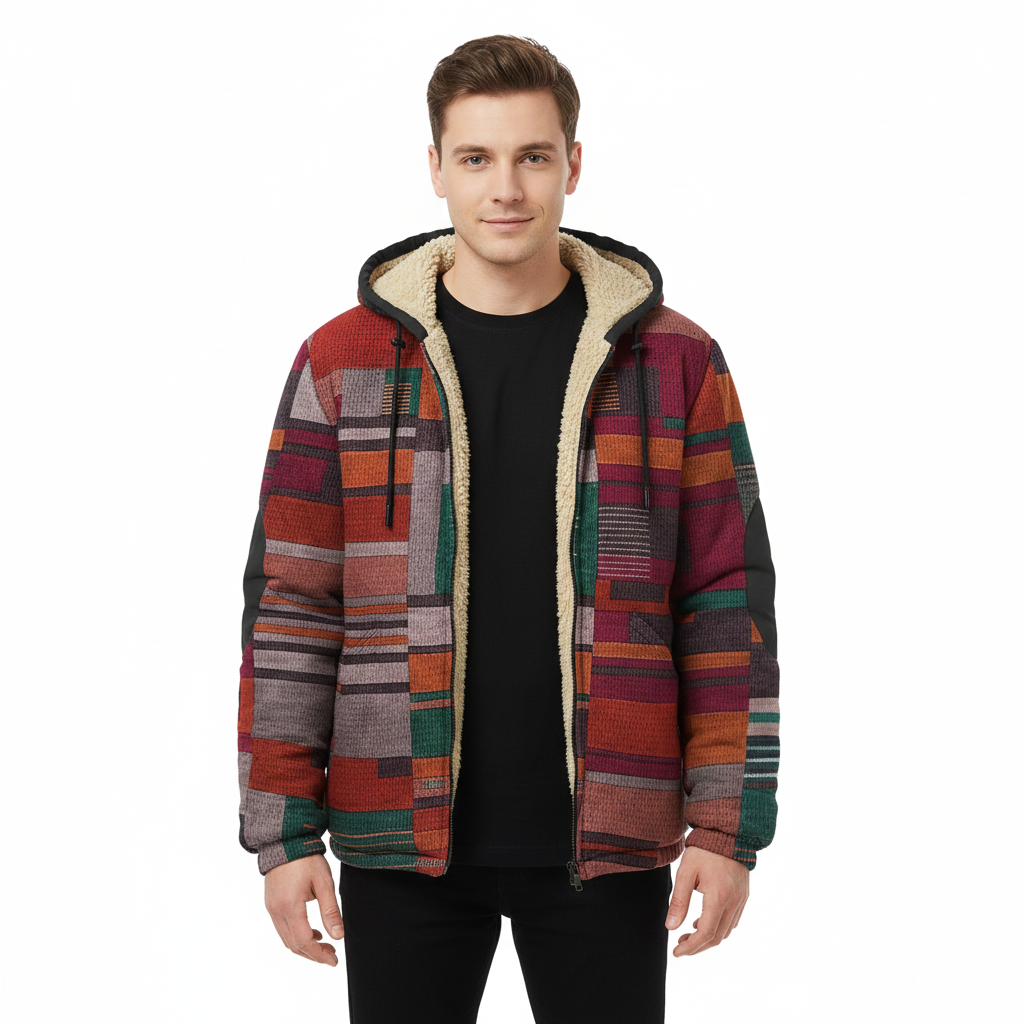 Jameson Gilet Patchwork Homme – Veste Fleece à Capuche avec Coupe Confortable & Style Urbain