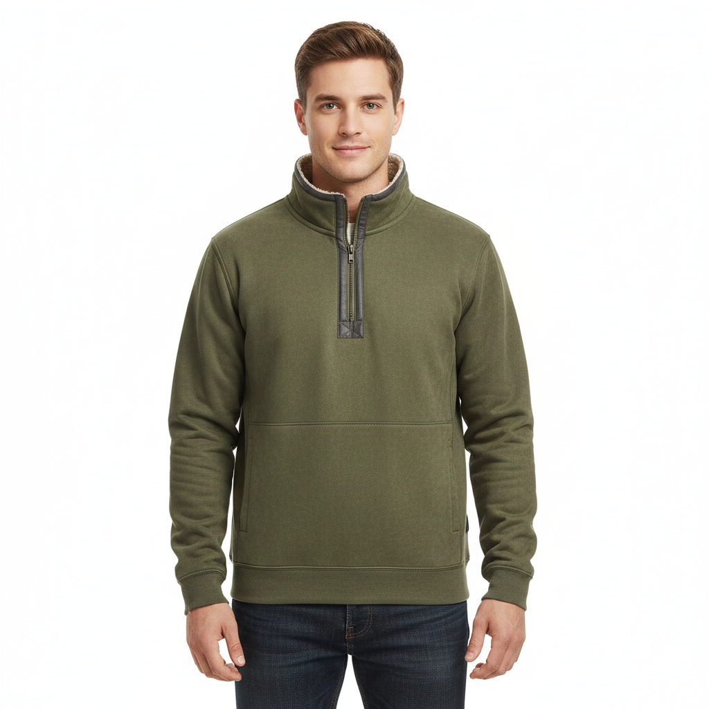 Marky Pull Zippé Homme – Sweat Demi-Zip Doublé Fleece avec Col Montant & Coupe Décontractée